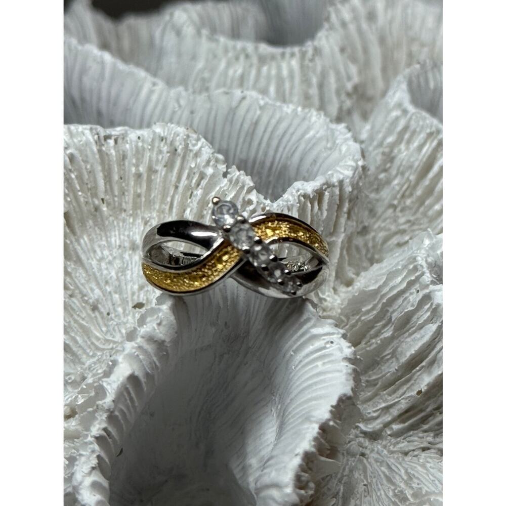 925 Sterling Silver Gold Plated Part White Beryl Ring Size 6.5